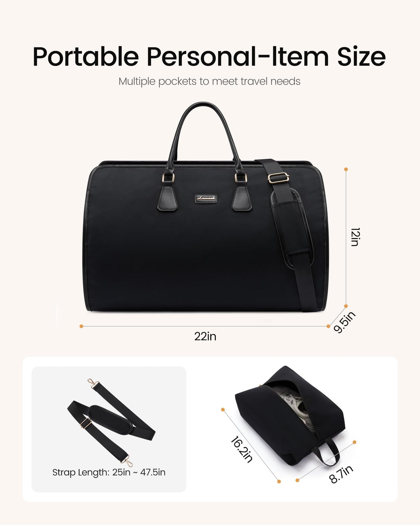 LOVEVOOK Convertible Travel Duffle Bag for Women Men,2 in 1 Garment Bag for Travel with Shoe Pouch,Overnight Weekender Carry On Duffel Bags for Airplane,Hanging Suitcase Suit Dress Business for Trip