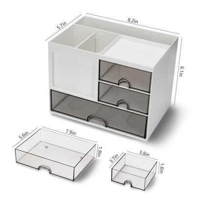 QIYVLOS Desk Organizer with 3 Drawer, Multi-Functional Pencil Pen Holder for Desk, Desk Organizers and Storage with 8 Compartments, Desktop Organizer for Office Home Art Supplies (White)