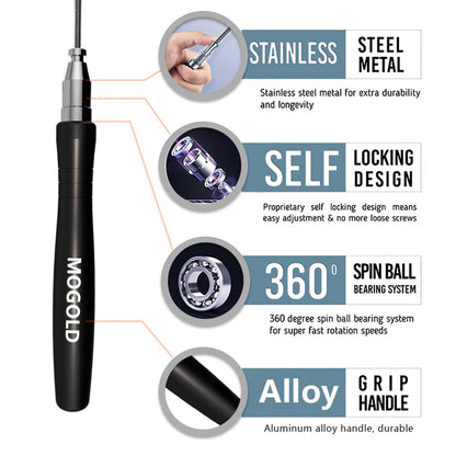 Mogold Speed Rope Jump Rope for Crossfit, Boxing | Lightweight Skipping Rope for Women and Men Workout With Premium Bearing Balls | Unbreakable Handles