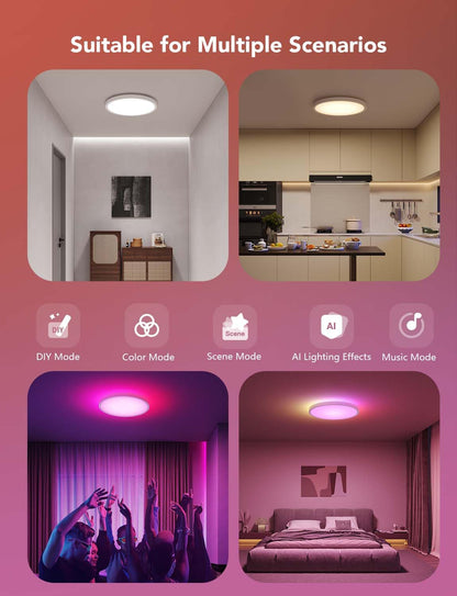 Govee Smart Ceiling Light, RGBIC LED Ceiling Light Fixture, 2400LM Flush Mount Light Fixture, DIY Colors, Works with Alexa, 2200K-6500K Ceiling Lights for Bedroom, Living Room, 12 Inch, 1 Pack
