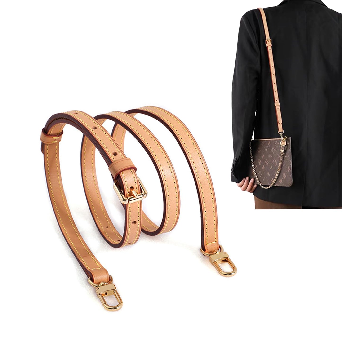 Vachetta Leather Crossbody Strap for SPEEDY L V Handbag Replacement Shoulder Strap（Length39-47 in *Width 0.47in）