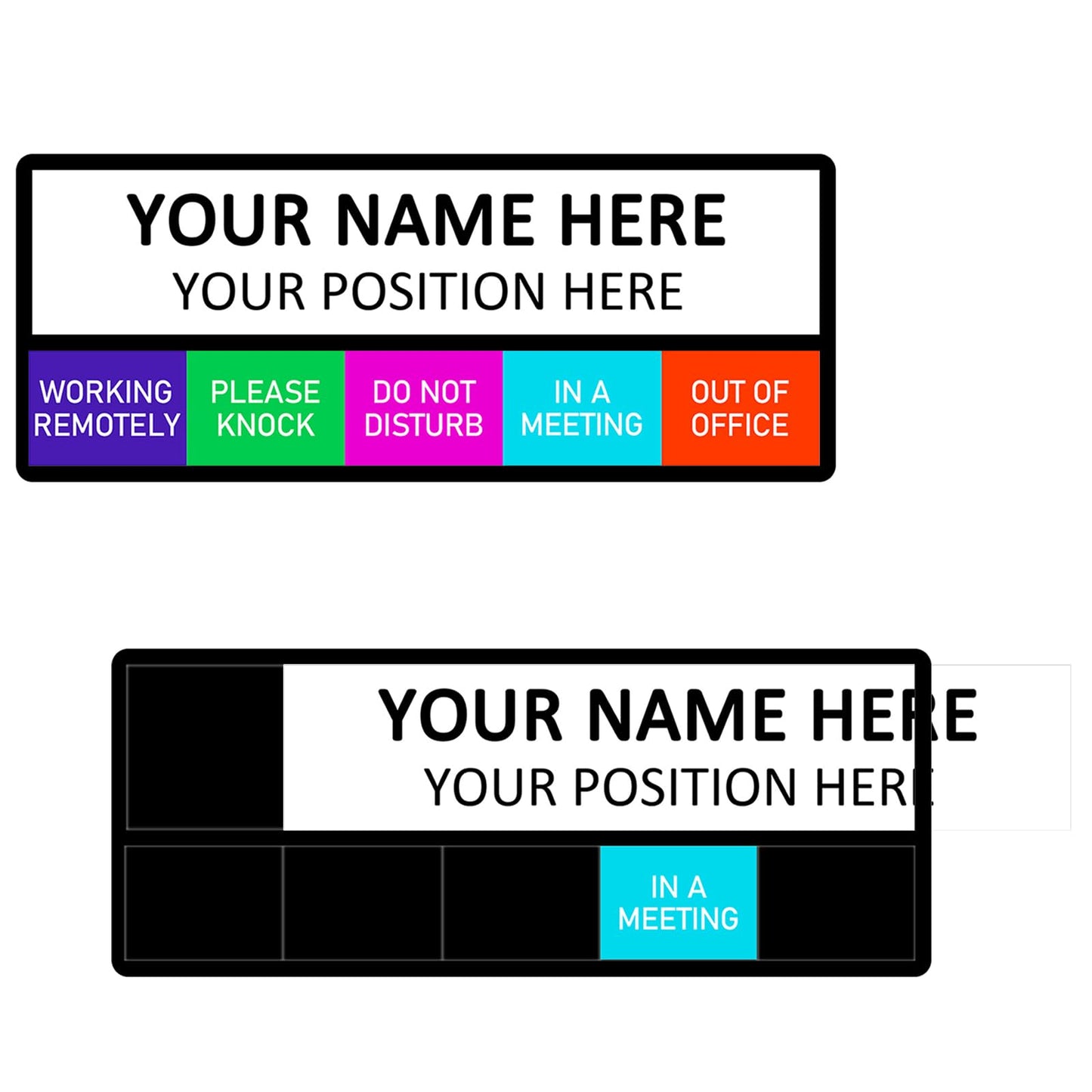 Office Status Sign With 5 Options,Do Not Disturb/Please Knock/In A Meeting/Out of Office/Working Remotely, Magnetic Slider Sign for Any Room,Name Plate For Desk/Doors/Cubicle Wall With Stand-Black