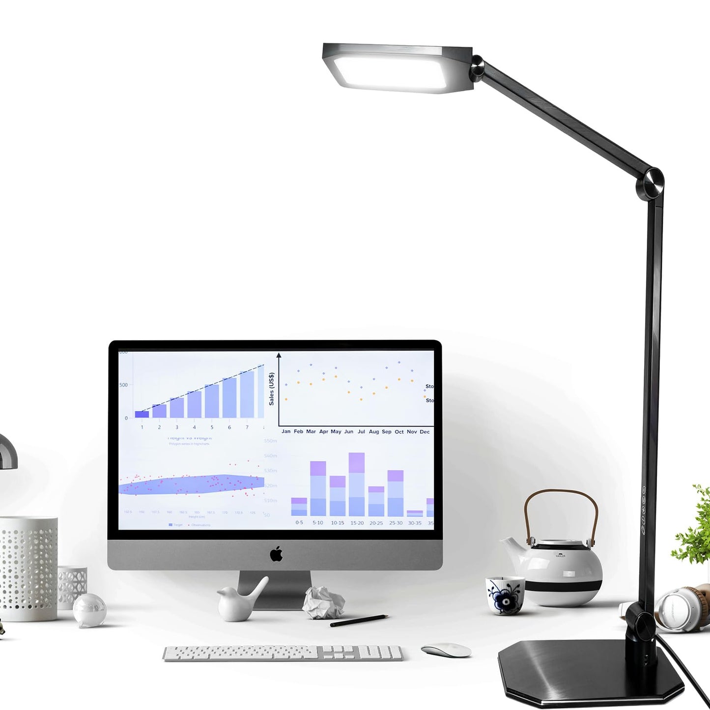 NS Eye-Caring LED Desk Lamp, 3 Color Temperature Dimmable Office Light with Memory Function & Timer, Adjustable Metal Clamp Lamp for Home Office, Reading, Studying.Batteries not Included.