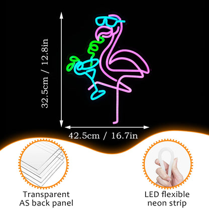 Flamingos Drink Neon Sign LED Cocktail Light Up Sign for Wall Decor Dimmable USB Powered Animal Neon Light for Living Room Kids Room Bar Art Wall Decor （16.7 * 12.8In）