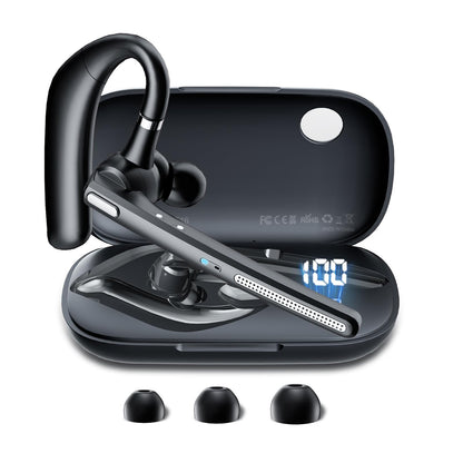 COTOE Bluetooth Headset V5.3, Wireless Earpiece with 500mAh Charging Case 72Hrs Talking Time Hand-Free Headphones with Noise Canceling Mic for Office/Driving/Business,Black