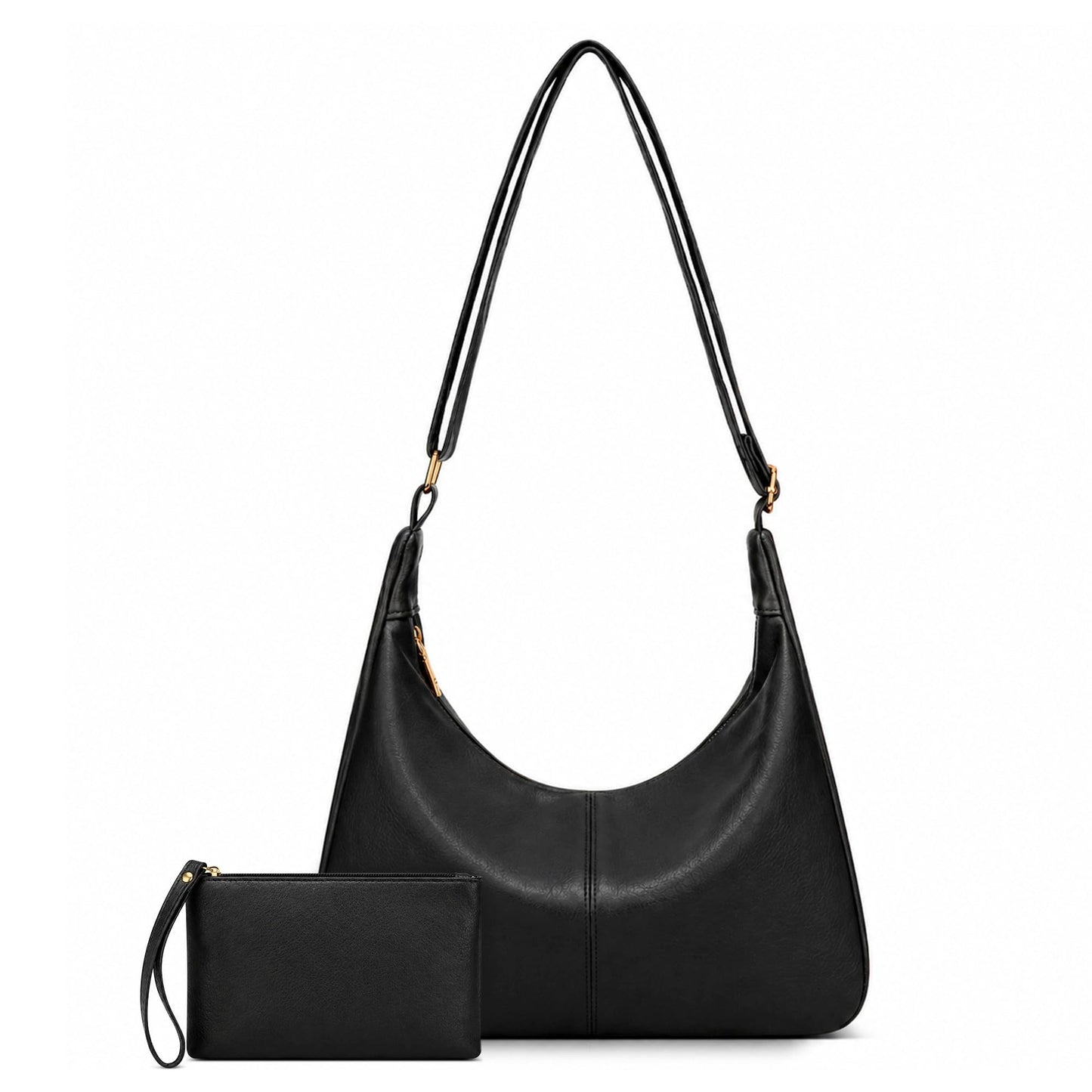 KKXIU Slouchy Hobo Bags for Women - Ultra Soft Foldable Shoulder Handbag Vegan Leather Tote Purse with Reinforced Zipper (Black)