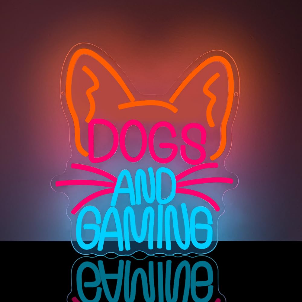 RuCvixkt Dog Gaming Neon Sign for Wall Decor, Game Neon Lights for Bedroom Man Cave Game Room Home Party Decor, Gift for Boy Women Party Birthday Christmas