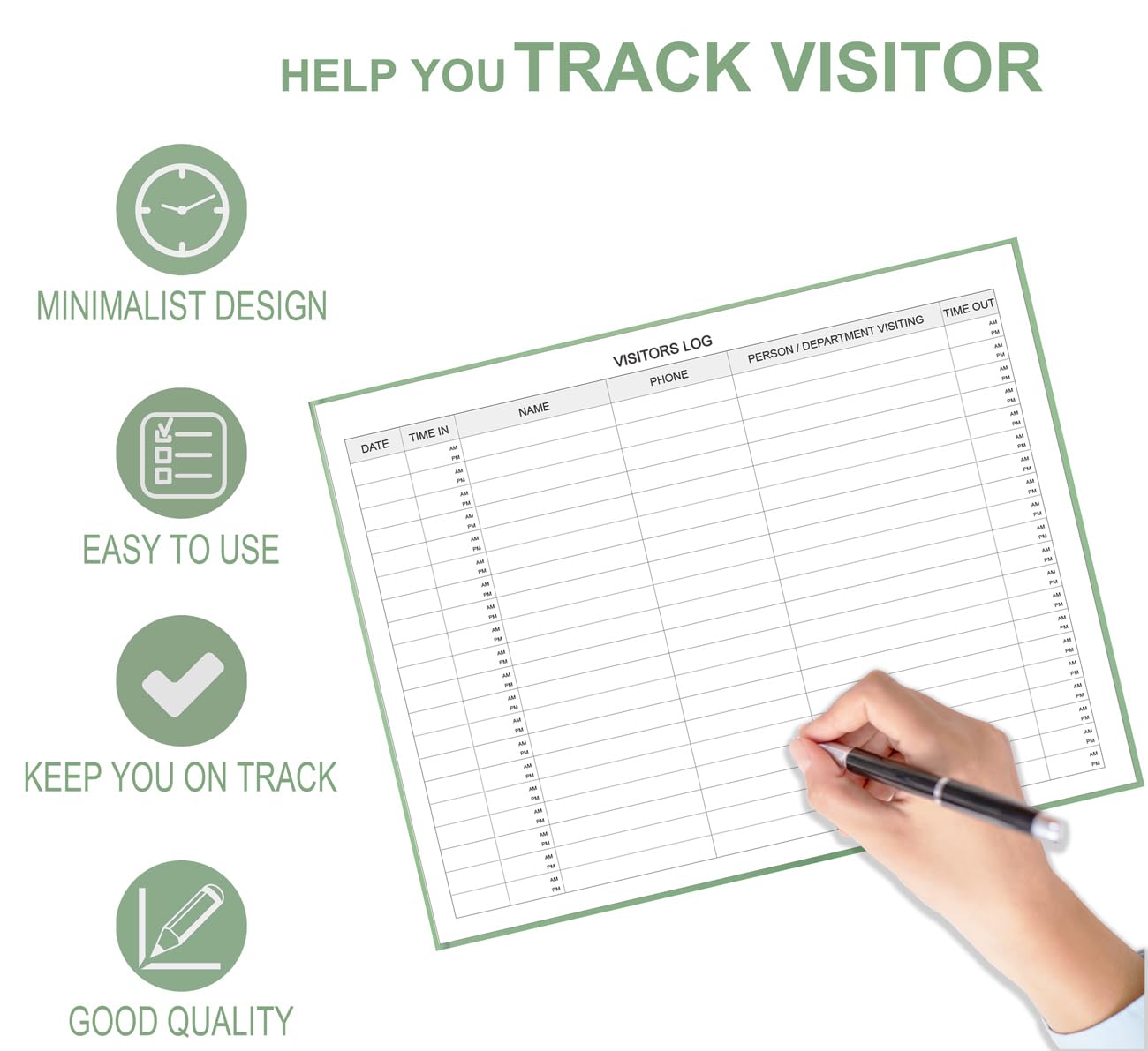 Visitors Register Book - Visitor Log Book with 120 Pages, 9" X 7", Green Hardbound Cover, Wedding Reception and Events Reception Supplies