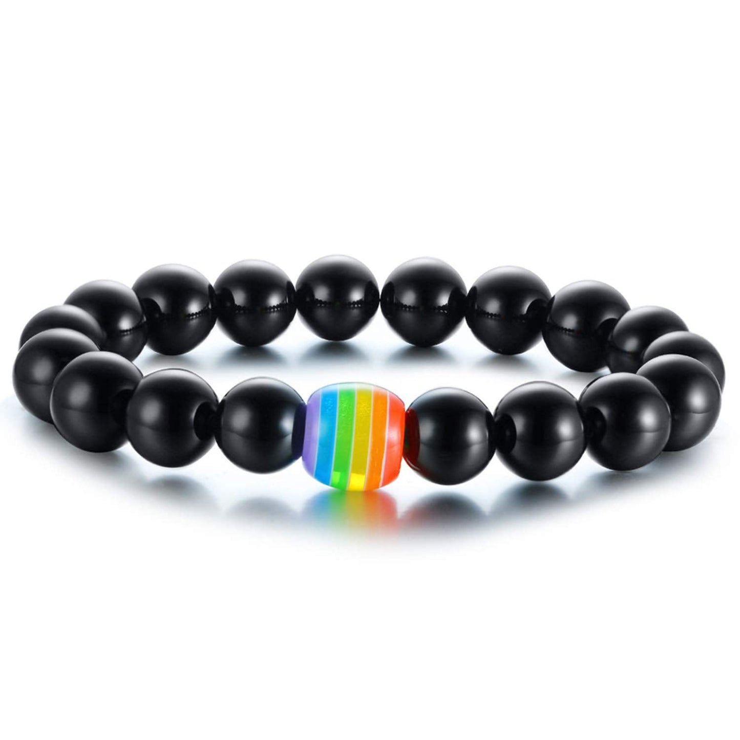 Nanafast LGBT Gay Rainbow Relationship Beaded Bracelet Couple Matching Pride Bead Bracelets Bangle 2 Pack (White/Black)