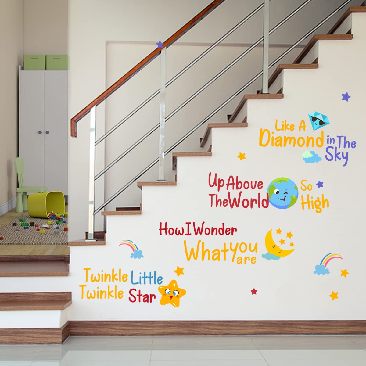DEKOSH Baby Nursery Decor with Twinkle Twinkle Little Star Rhyme Wall Decal Set Peel and Stick Kids Wall Stickers for Playroom Classroom Children Bedroom