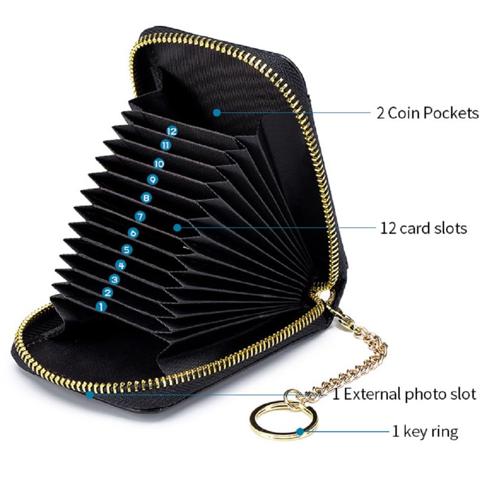 BAKUN RFID Blocking Leather Slim Zipper Business/Credit Card Wallet Case Holder with Clear Photo Slot, Security Travel Wallet (Navy)