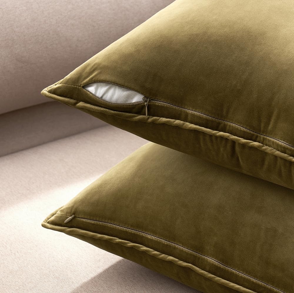 MIULEE Olive Green Velvet Throw Pillow Covers 20x20 Soft Decorative Solid Square Cushion Cases Pack of 2 Modern Luxury Home Decor for Couch, Sofa, Bedroom