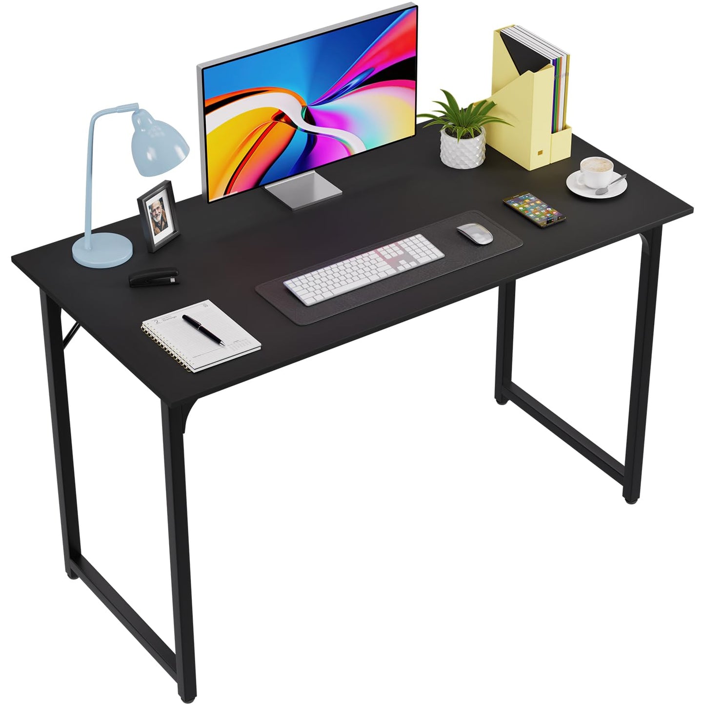 FDW 47 inches Computer Desk/Home Office Desk/Writing Study Table/Modern Simple Style PC Desk with Metal Frame,Black