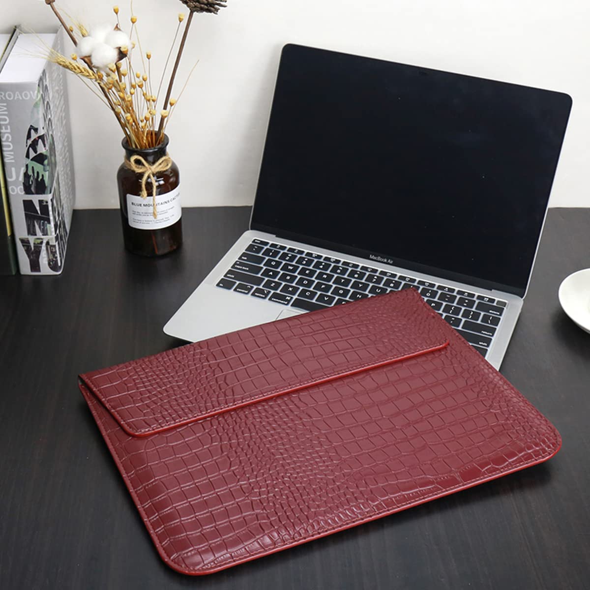 LCMOCICO PU Leather Flap Style Case Bags Laptop Sleeve for 2023-2026 MacBook Air 15 inch M5 M4 M3 M2 A3448 A3241 A3114 A2941 Notebook Bag for Mac Pro 16 M1 A2485 2019-2026 A3428,Pro 15 2012-2019, Red
