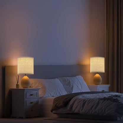 18.5" Table Lamp Set of 2 for Living Room Bedroom, Bedside Lamps for Night Stands, Desk Nightstand Lamp Dimmable, Modern Linen Cream Ceramic Lamps