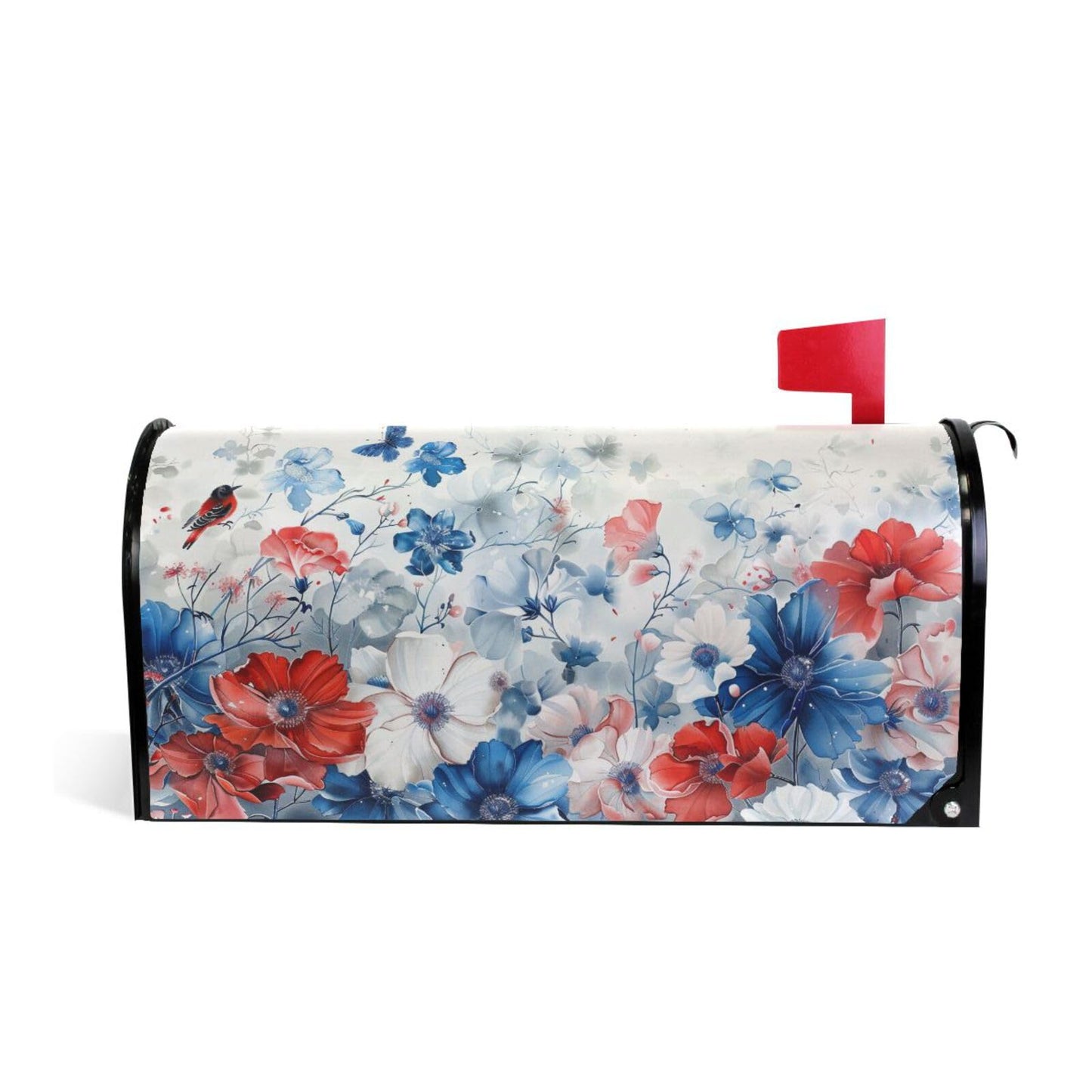 ALAZA Patriotic Blue Red White Flowers Magnetic Mailbox Cover MailWraps Garden Yard Home Decor for Outside Standard Size-18"x 20.8"…