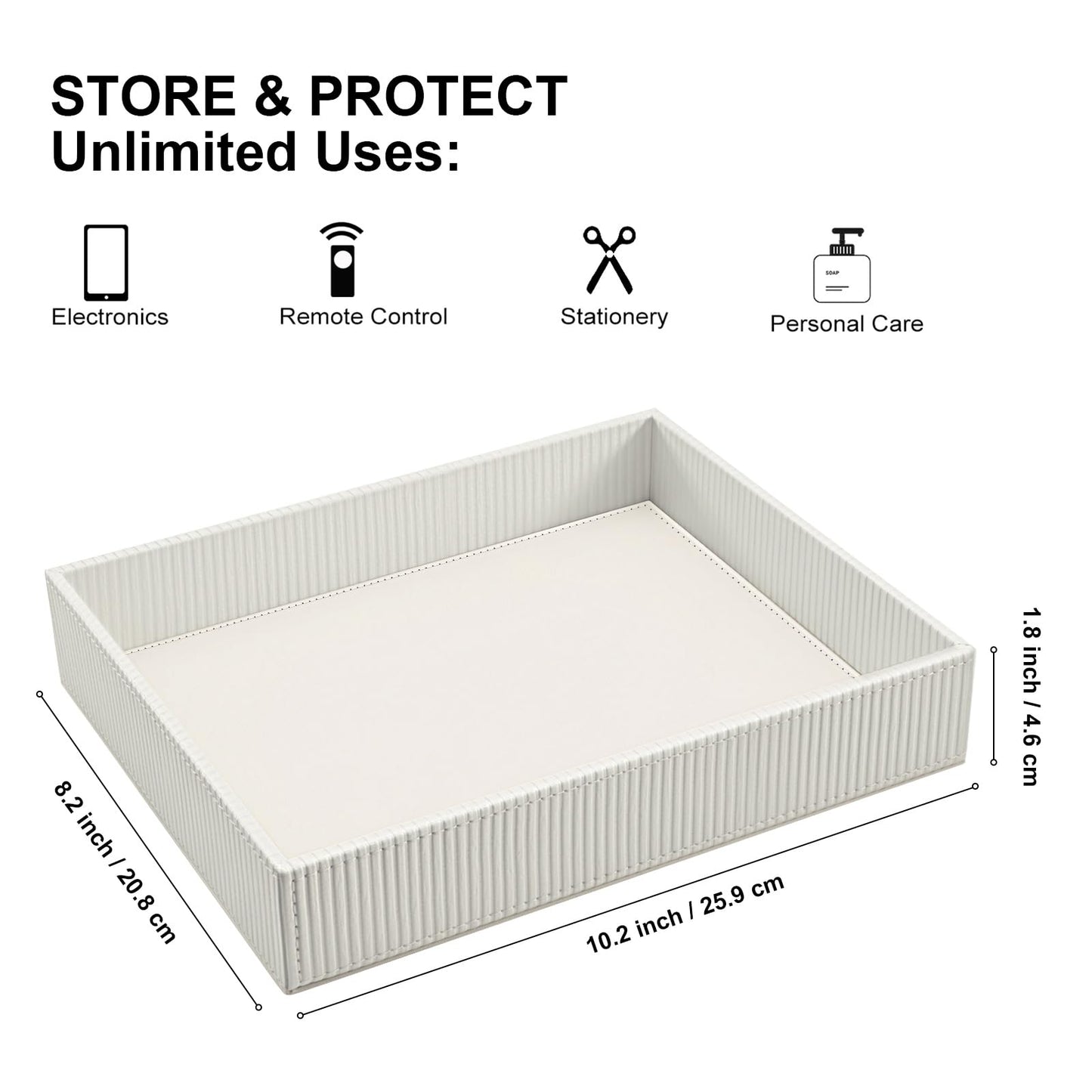 SITHON Valet Tray Desk Organizer, PU Leather Catchall Bedside Vanity Tray Nightstand Caddy Coin Box Key Jewelry Storage Organizer, Graduation, Stripe Pearl White
