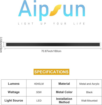 Aipsun Porch Wall Lights 71 inch Long Strip Modern Outdoor Wall Light Fixture 1 Pack, 50W Black Wall Mount Lighting Sconce Exterior Lights Wall Sconce 3000K for House Living Room Corridor