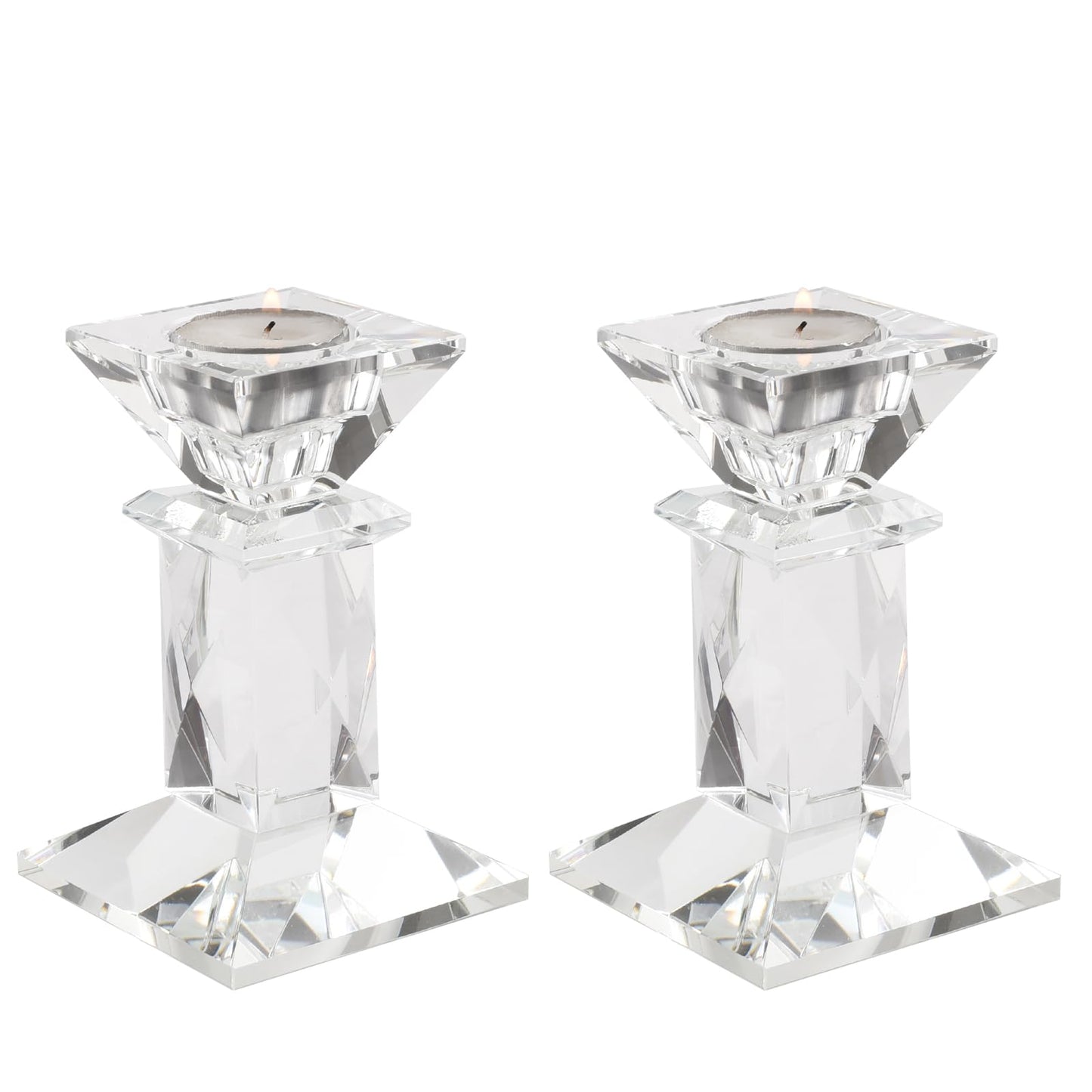 Marvala Crystal Candle Holders Set of 2, Double-Sided Design for Tea Lights & Taper Candles, Decorative Lighting Centerpiece for Home Decor, Wedding, Gift (Holiday, Birthday, Housewarming)
