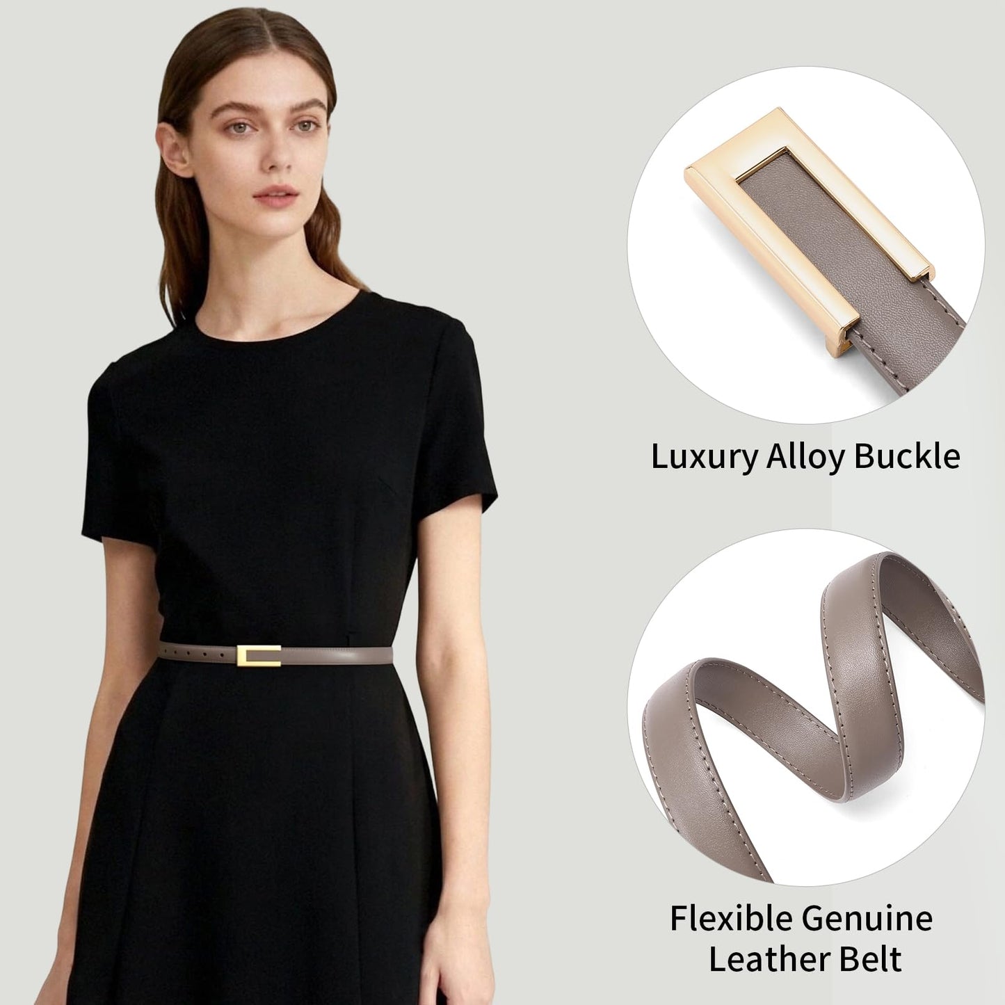 XILTAEN Women's Genuine Leather Belt for Jeans Dresses Pants Waist Belt for Ladies with Fashion Gold Buckle