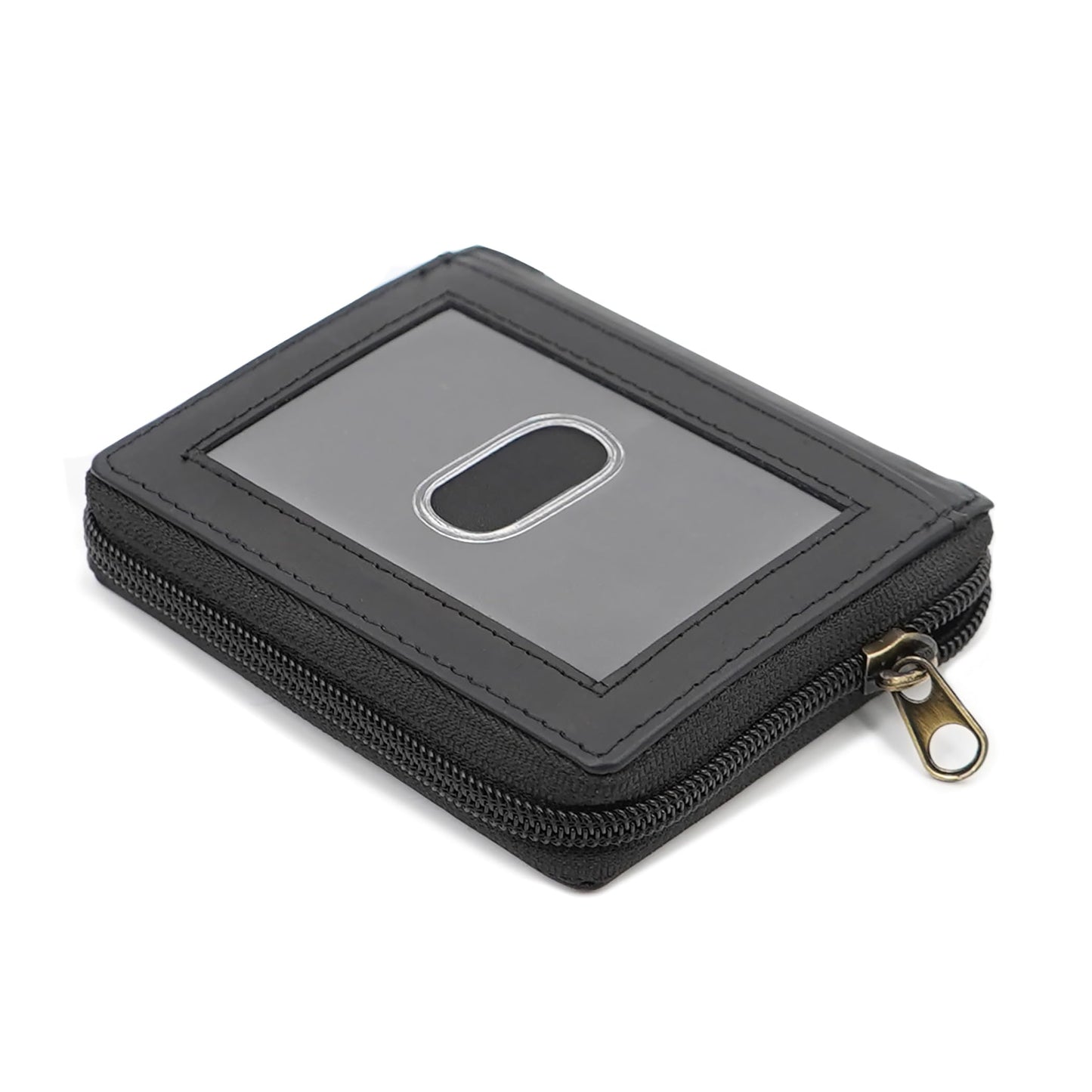 Zip Around Leather Card Wallet with Inserts - RFID Blocking Credit Card Organizer with 20 Sleeves, Top-Loading Card Access, ID Window & Bill Compartment - Genuine Cow Leather (Black)