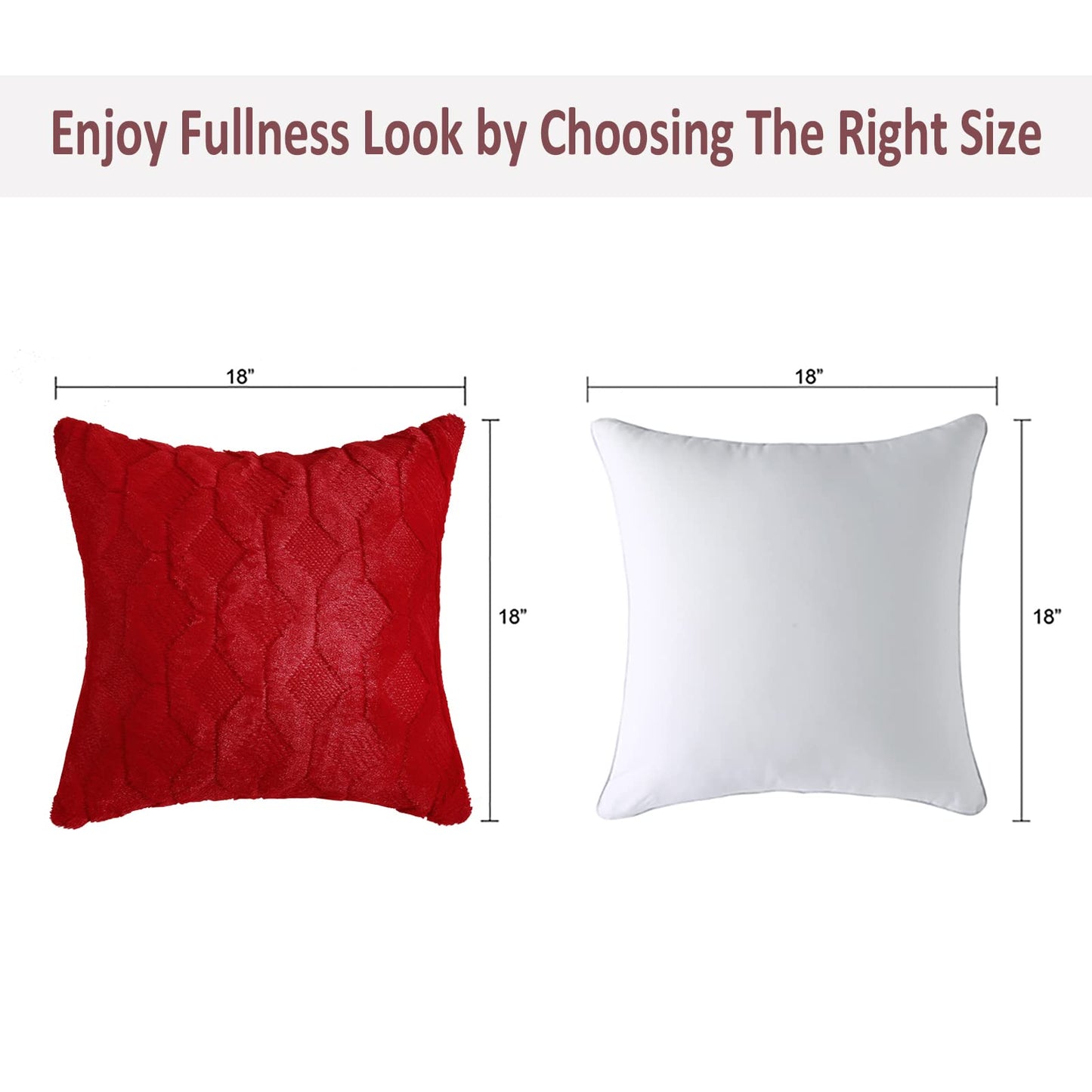 Volcanics Pack of 2 Christmas Faux Wool Throw Pillow Covers 20x20 Inches Decorative Farmhouse Velvet Couch Pillow Case Soft Plush Square Boho Cushion Pillowcase, Red