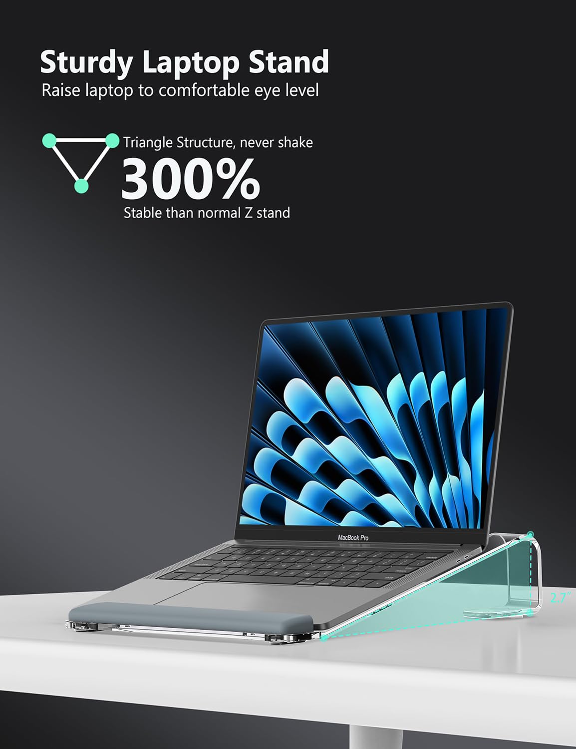 JCZT Clear Acrylic Laptop Stand for Desk, with Wrist Rest, Ergonomic Detachable Mount Compatible with 10-17'' All Laptops Such as MacBook Air Pro/HP/Dell/Lenovo