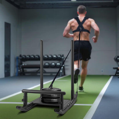 VEVOR Weight Sled, Fitness Strength Training Pull Push Running Sled, Fitness Workout Sled Push Gym Equipment, with Handle, Compatible 1/2 in Weight Plates, Black, Football Sleds and Chutes