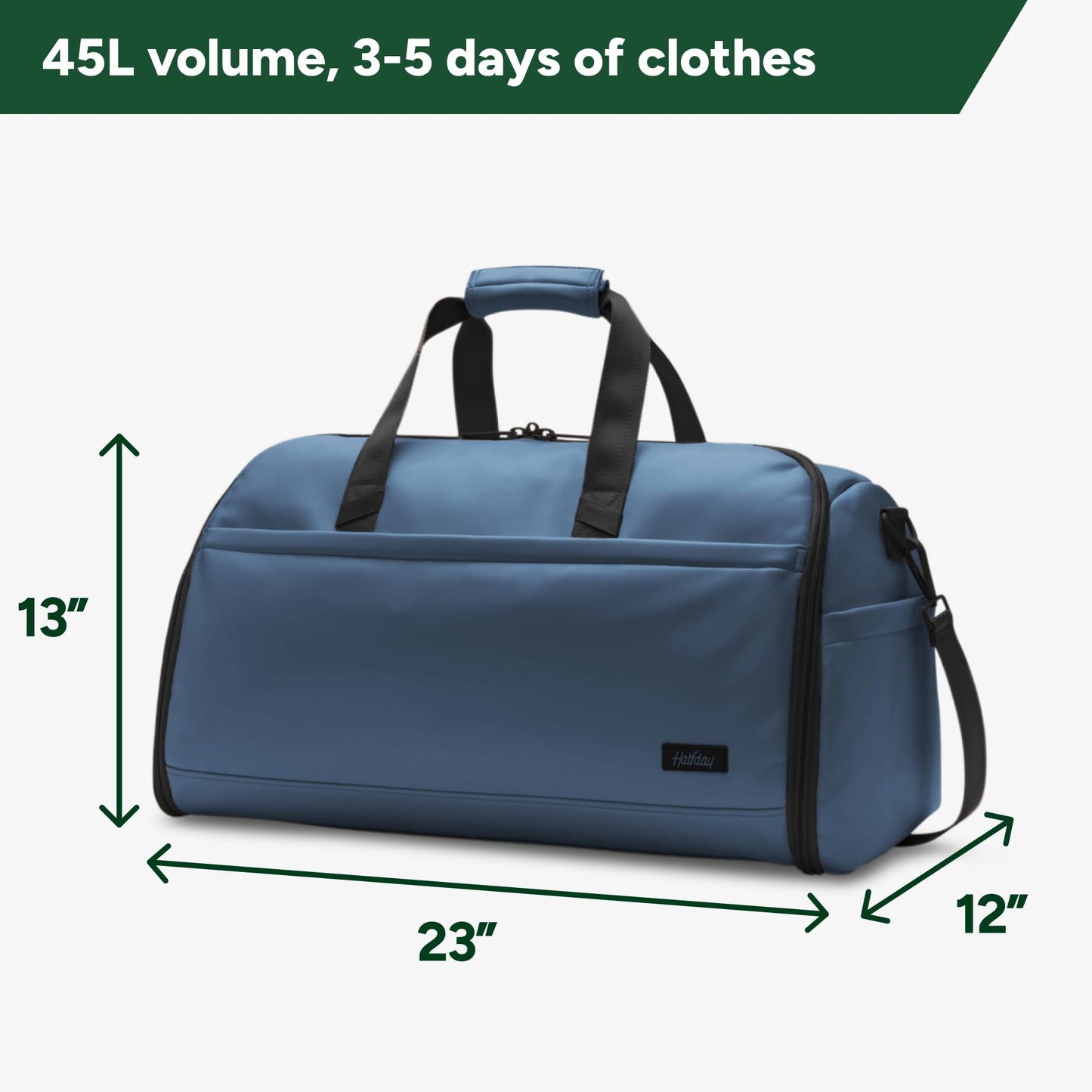 Halfday Convertible 2-in-1 Vegan Leather Premium Garment Duffel Weekender Bag 45L (Carry-on, Wrinkle-Free Travel, Hanging Suit Compartment, Shoe Pockets, Trolley Sleeve), Ocean