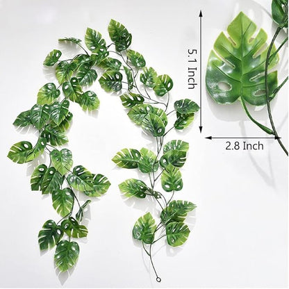 Fielegen 20 LED Monstera Leaf String Lights, Artificial Tropical Palm Leaves Greenery Vines with Lights,Summer Decoration for Hawaiian Jungle Safari Luau Party BBQ Beach Birthday Theme Decor
