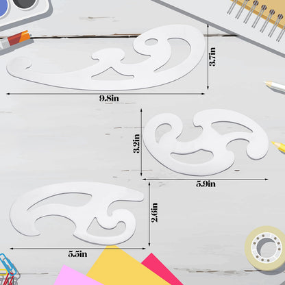 Fulmoon 3 Pcs Stainless Steel French Curve Ruler for Sewing Tools Metal Drafting Stencils Reusable Drafting Templates Drawing Ruler for Leather Craft Professional Drawing Rulers