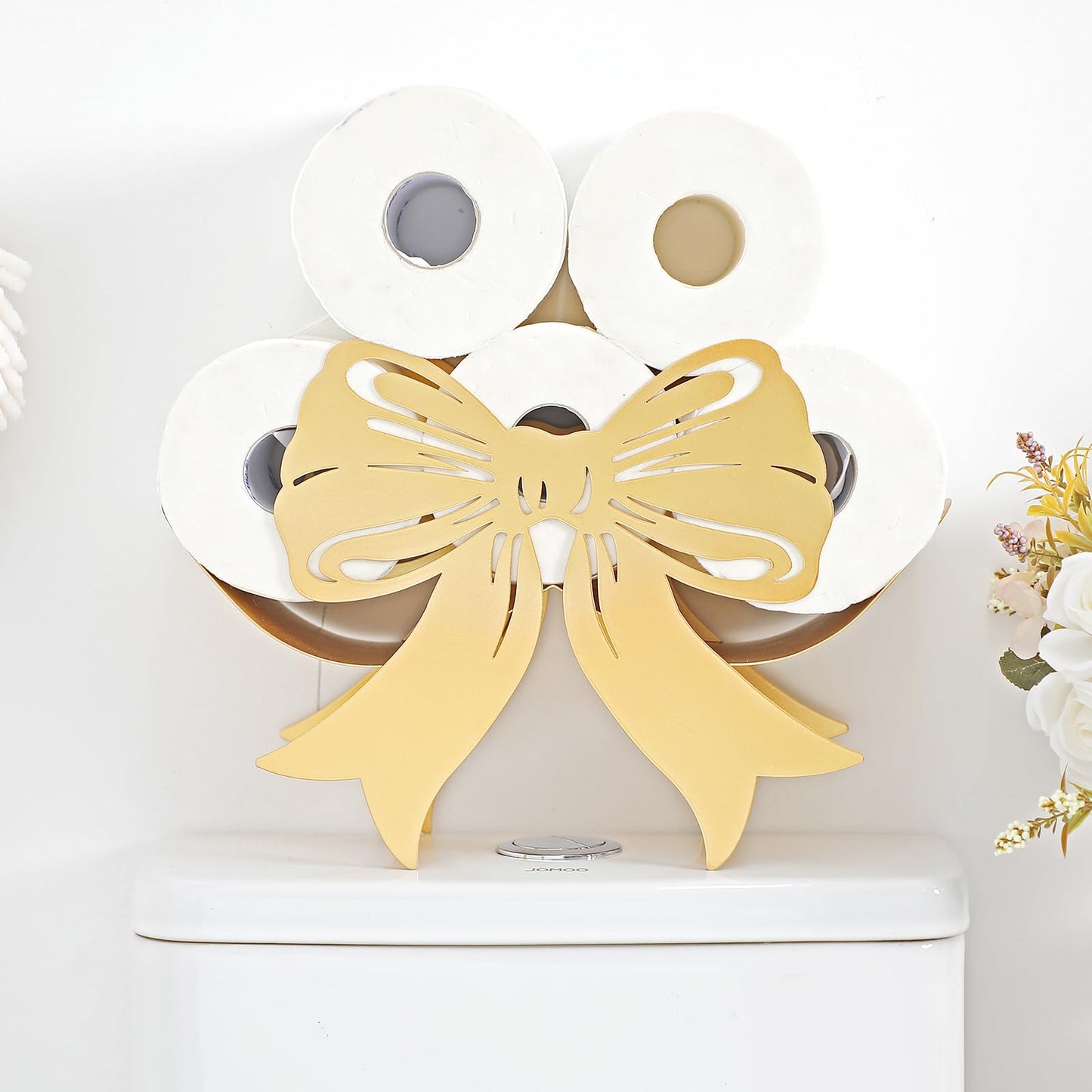 Geelin Bow Metal Toilet Paper Storage Holder Wedding Bow Bathroom Decor 8 Rolls Decorative Toilets Paper Holder Wall Mounted for Bathroom Kitchen Bedroom Coquette Home Decor(Gold)