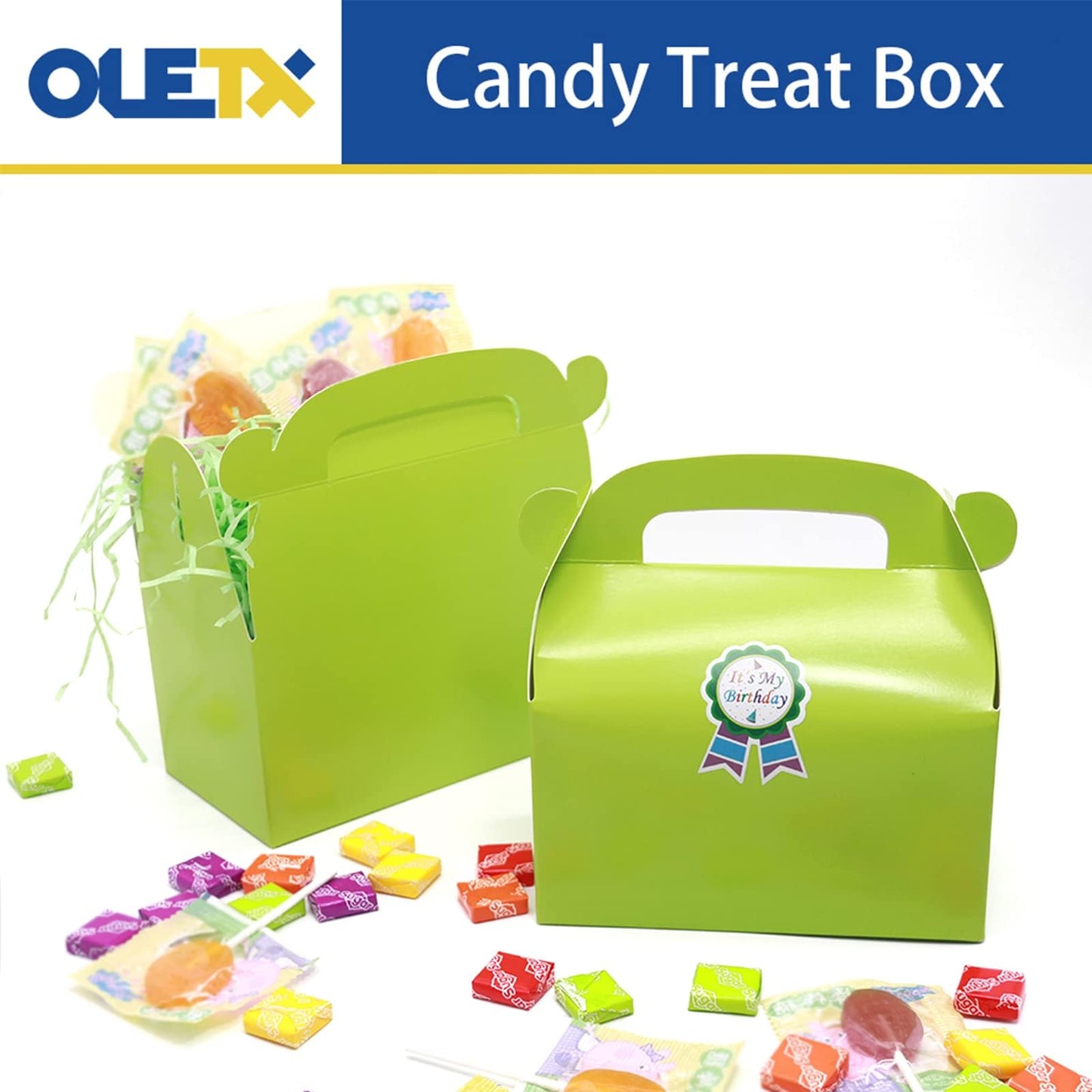 Oletx 30-Pack Green Party Favor Treat Boxes, Goodie Gable Paper Gift Boxes with Handles. Perfect for Gardening/Green Thumbs Party Decoration Supplies and St Patricks Day Gift Giving