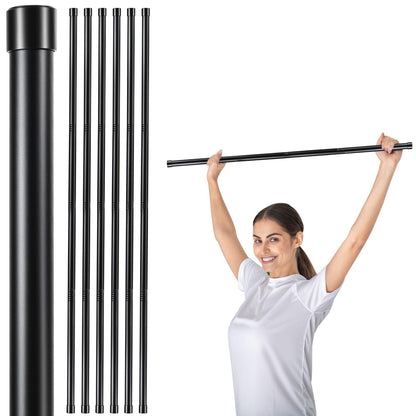 6 Set 5ft Yoga Stick Adjustable Stretching Sticks, Black Exercise Stick with Non-slip Rubber Ends, Posture Corrector Stretch Tool for Mobility Training, Workout, Balance Fitness (Per Set 5ft, Black)