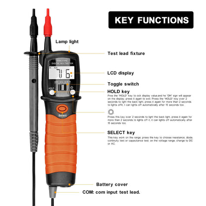 BTMETER Digital Pen Multimeter AC DC 600V Voltmeter, 60M Ohm Resistance Meter, with Backlit Screen, Continuity Test Auto Power Off Electric DMM Tester BT-38B