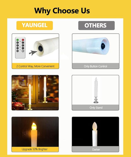 YAUNGEL Window Candles, 6 Pack LED Christmas Candles for Windows with Timer Electric Candle Lights Gold Base