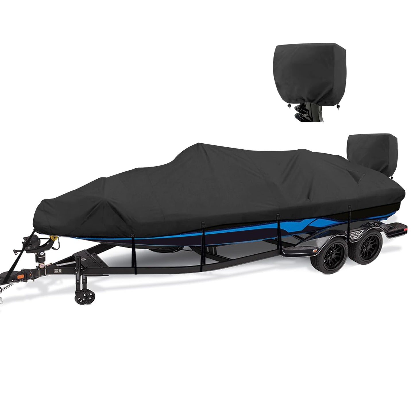 YimSting 1200D Waterproof Boat Cover - Fits 14-15.8 ft Bass, V-Hull, Tri-Hull, Fish & Ski, Runabout Bowrider Boats - Heavy Duty Canvas Black