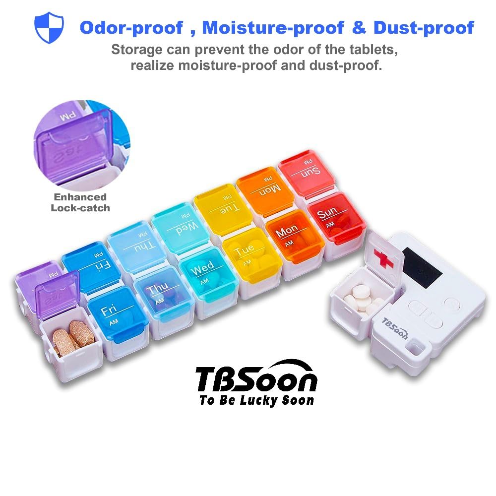 7 Day Medicine Pill Organizer, 4 Reminder Alarms, Loud Sound, 14 Large Compartments, Large Screen, Moisture-Proof, Travel Weekly/Daily Pill Box/Organizer/Case/Container/Dispenser, AM/PM 2 Times a Day