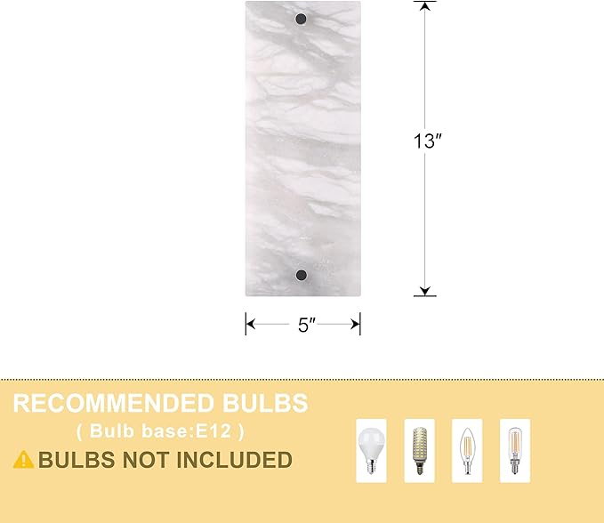 2 Pack 2 Light 13" Alabaster Marble Bathroom Wall Sconce Modern Concise Style Wall Light Fixture,Black Finish for Bedroom Hallway Bedside