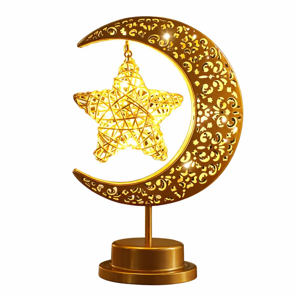 Lifnatty Ramadan Decorations Moon Lamp, Ramadan Decor for Home, Eid Mubarak Decorations, Ramadan Eid Gifts, Enchanted Lunar Table Lamp, Half Moon Lights, Battery Operated Moon Star Night Light