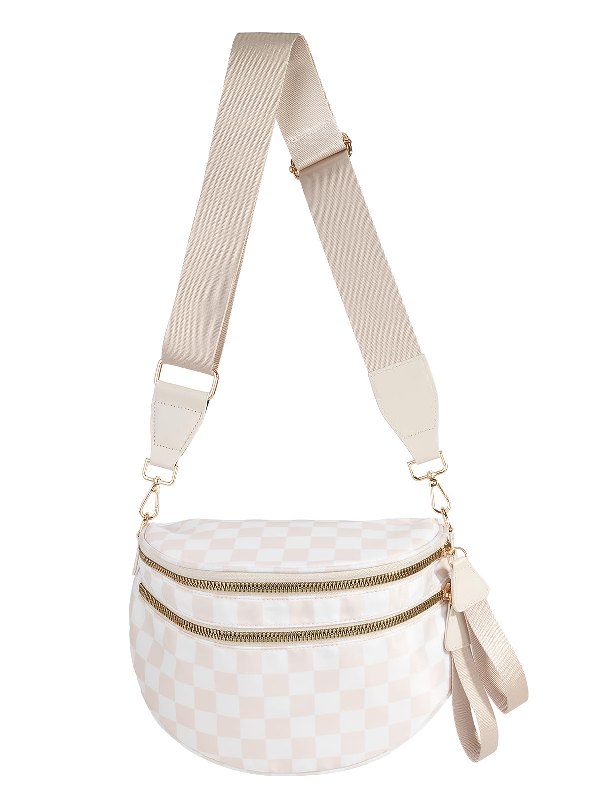 Black and White Checkered Crossbody Bum Bag for Women,Spacious Checkered Purse Fanny Packs Belt Bag Sling Bag with Shoulder Strap (Beige Checkered)
