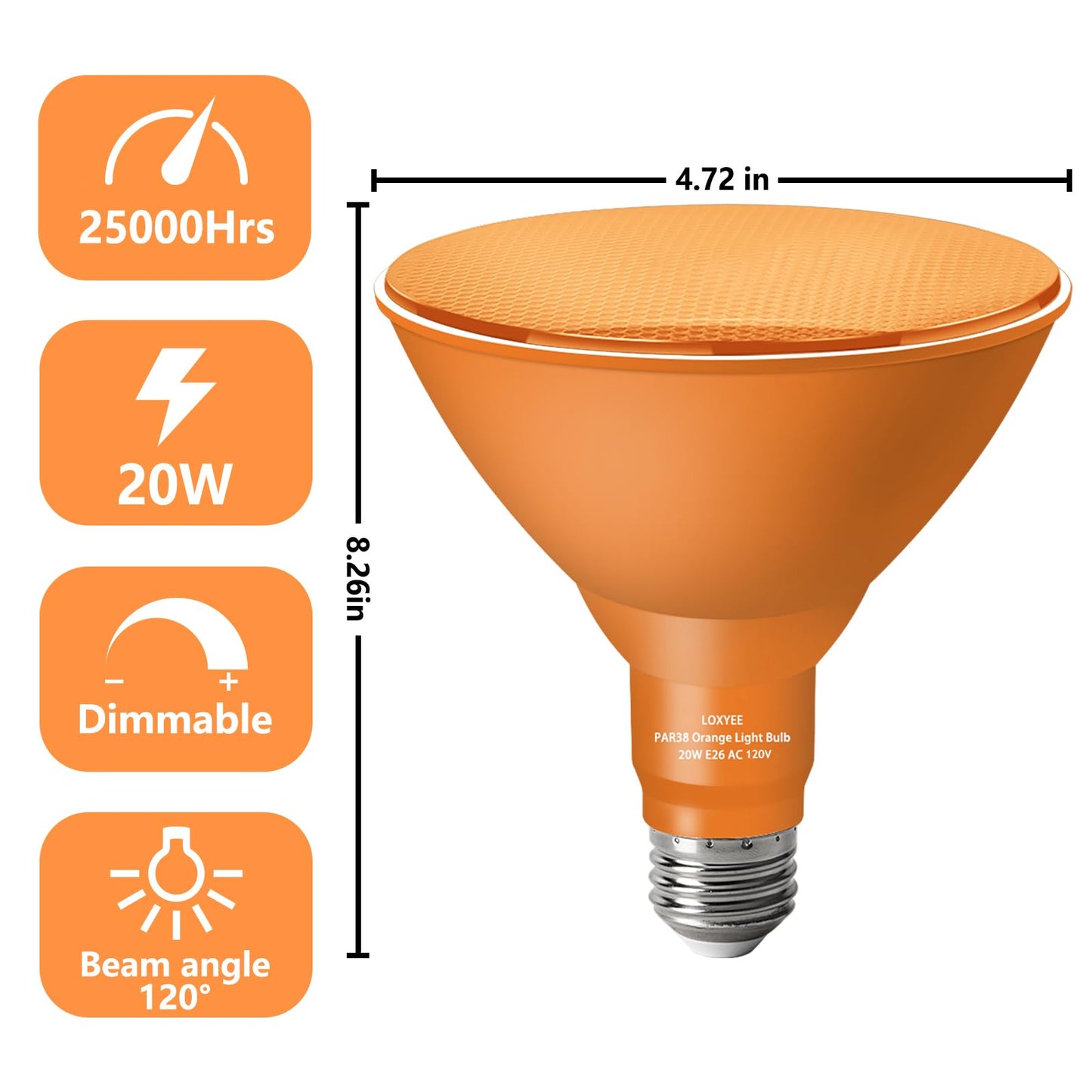 LOXYEE PAR38 Flood Orange Light Bulbs,4 Pack Dimmable,E26 Base Orange Flood Light Outoor(20W Replace to 200W),Halloween Light Bulb for Outside,Christmas,Holiday Lighting