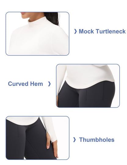 THE GYM PEOPLE Fleece Mock Turtleneck Pullover Base Layer Shirts Long Sleeve Workout Tops with Thumb Hole Beige