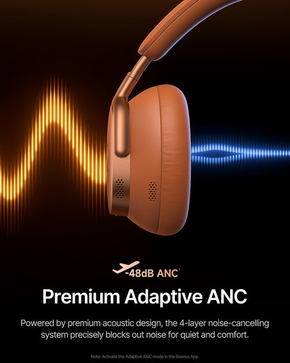 Baseus Inspire XH1 Adaptive Active Noise Cancelling Headphones, Sound by Bose, Dolby Audio, Premium Real-Time Adaptive ANC, Adaptive Tuning Rich Sound, Hi-Res Audio, 100H Playtime - Sunset Coral