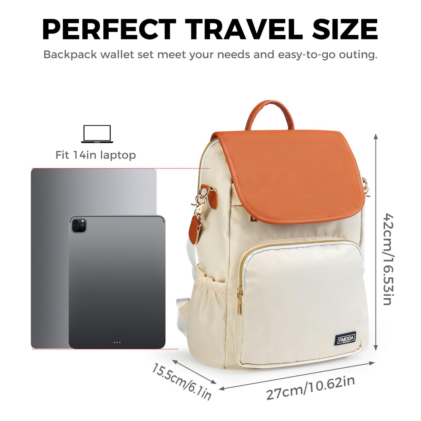 Fmeida Anti-Theft Backpack for Women Convertible Backpack Purse- 3-in-1 Laptop Bookbag for Work College, Cream