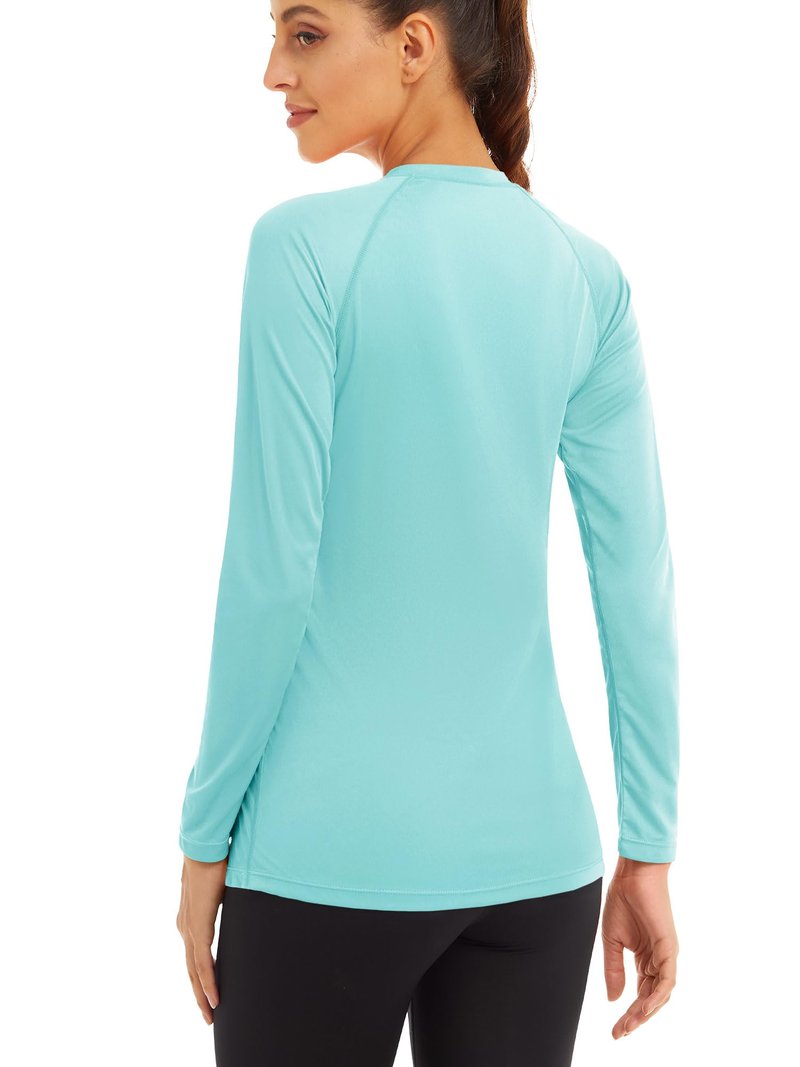 MAGCOMSEN SPF Swim Shirts for Women Long Sleeve Womens Swim Shirts UV Protection Rash Guard Shirts for Women Long Sleeve Running Shirts for Women Light Blue