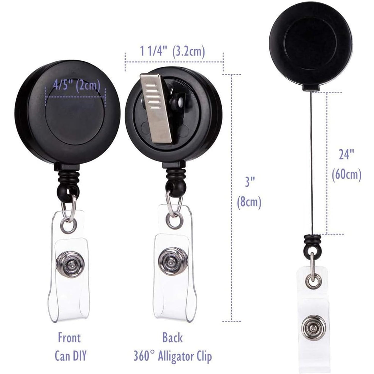 QREEL - 25 Pack - Retractable ID Name Badge Holder Reels with Swivel Alligator Clip (Black)