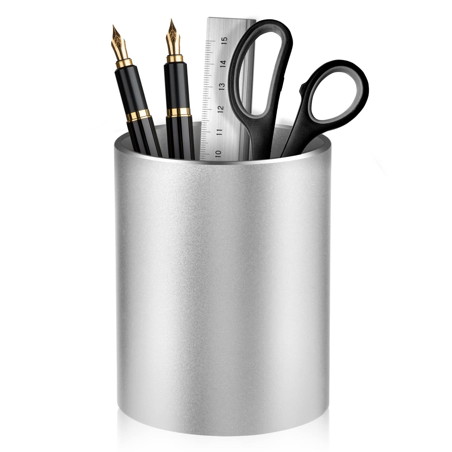 Dopaka Pen Holder Pencil Holder for Desk, Metal desk pen holder, Makeup Brush Holder, pencil cup, pen organizer for desk, for Office, School, Home, and Kids 3.9×3.14inch（Silver）