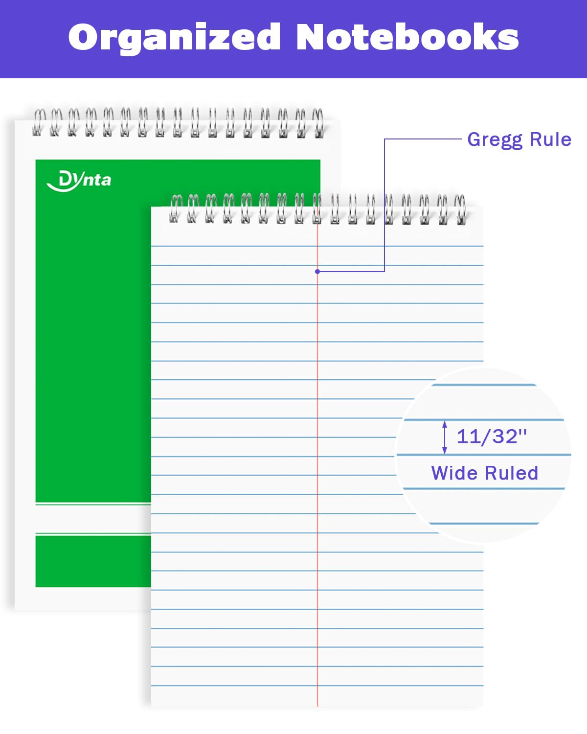 Dynta Steno Pads Spiral 6x9 12 Pack Gregg Rule Notebooks 6 Assorted Covers 60 Sheets White Paper, Writing Note Pads for Note-Taking in School Office Home College University Work Travel