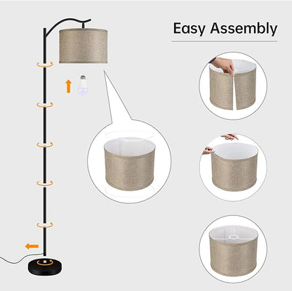 BoostArea Floor Lamp for Living Room,9W LED Arched Lamp,Tall Modern Standing with Fabric Linen Shade,3 Brightness Levels,E26 Socket,Footswitch,Mid Century Bedrooms,Office B1316